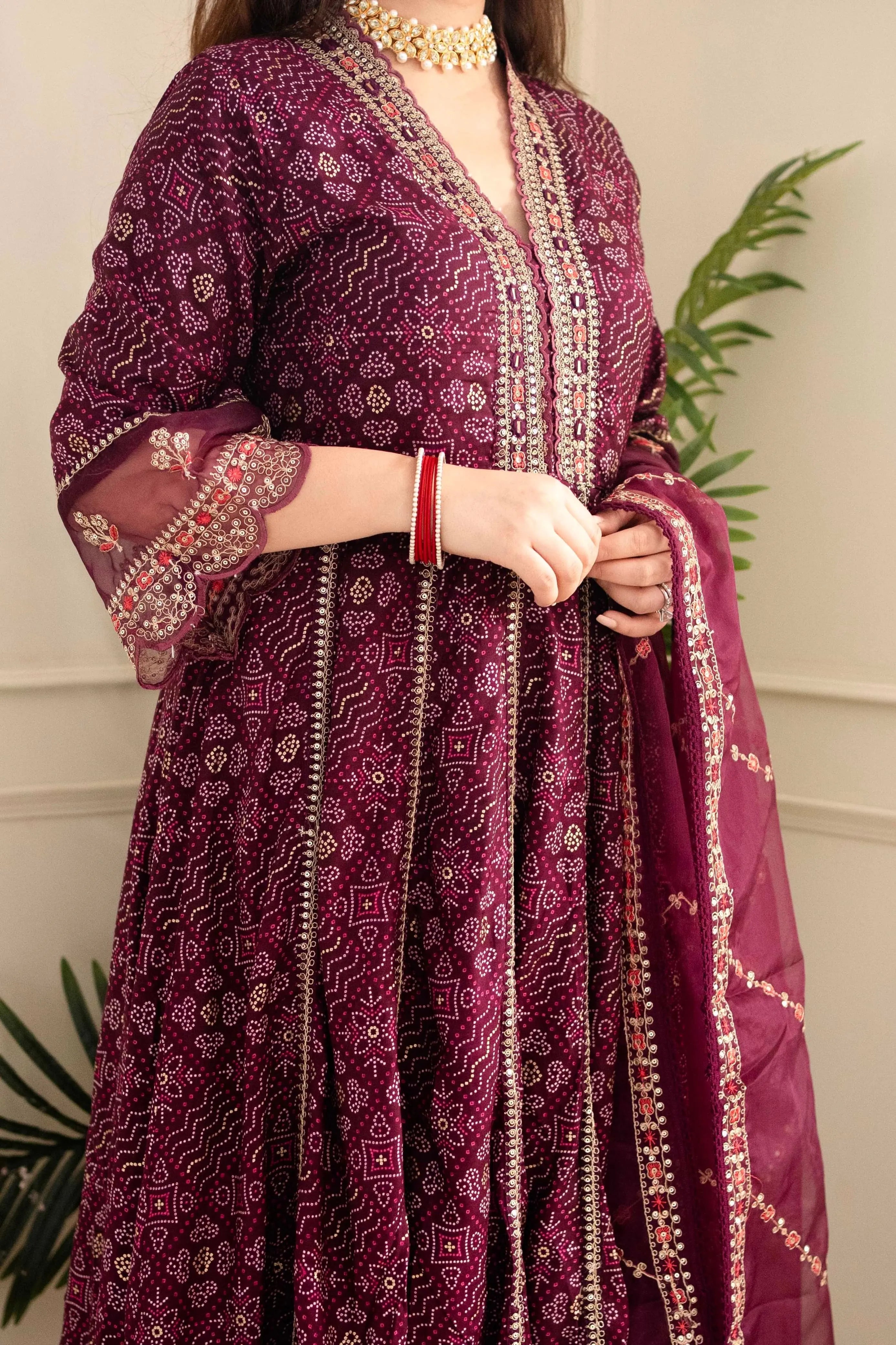 Premium Zari Weaving Printed Kurti Pant Dupatta Set (Stitched)
