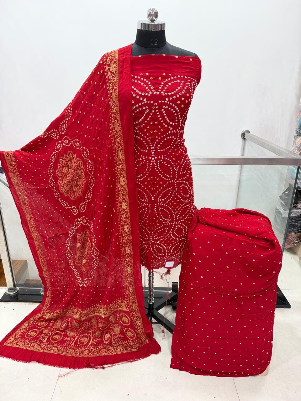 Modal Silk Original Hand Crafted Silk 3pc Bandhani Dress Material