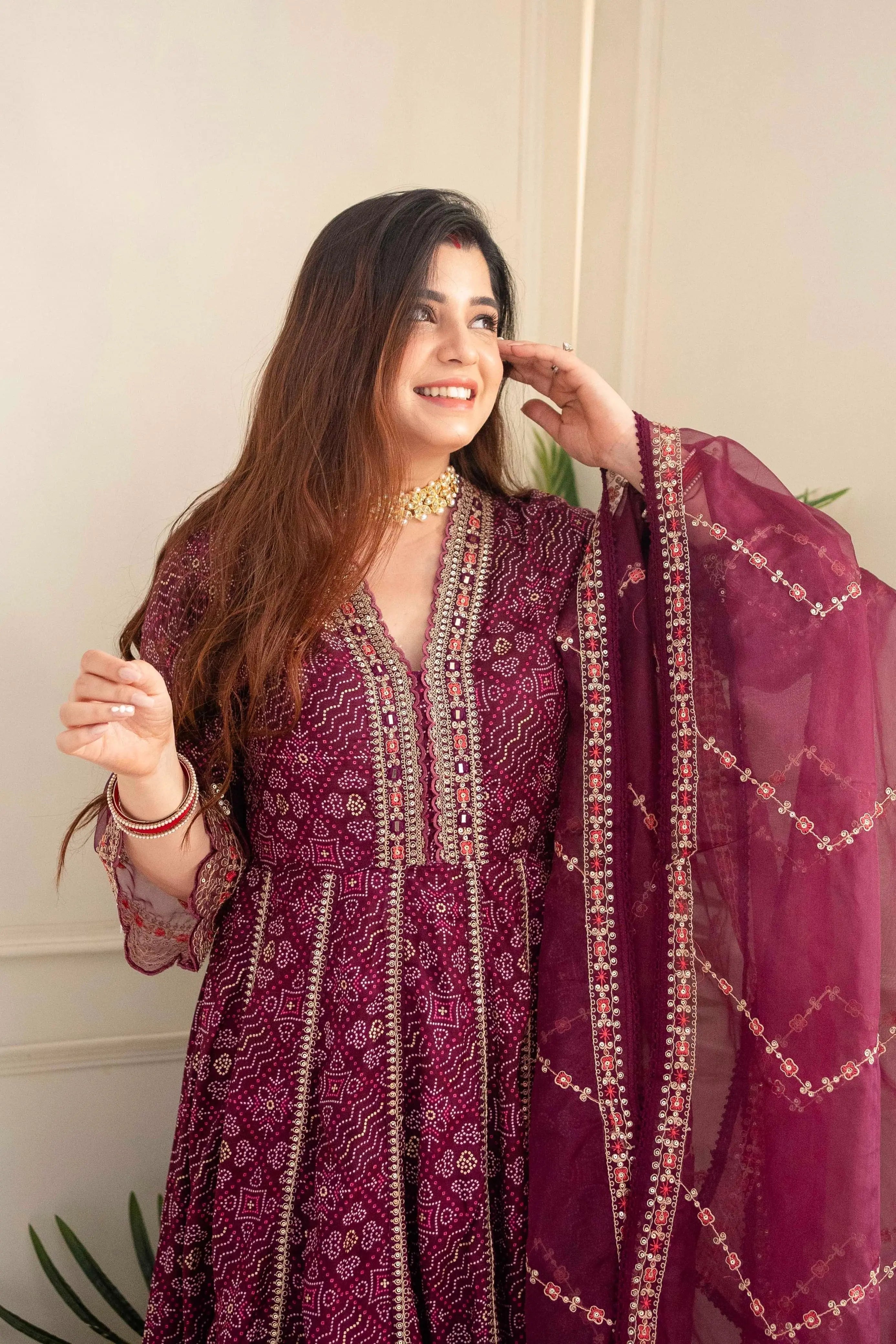 Premium Zari Weaving Printed Kurti Pant Dupatta Set (Stitched)