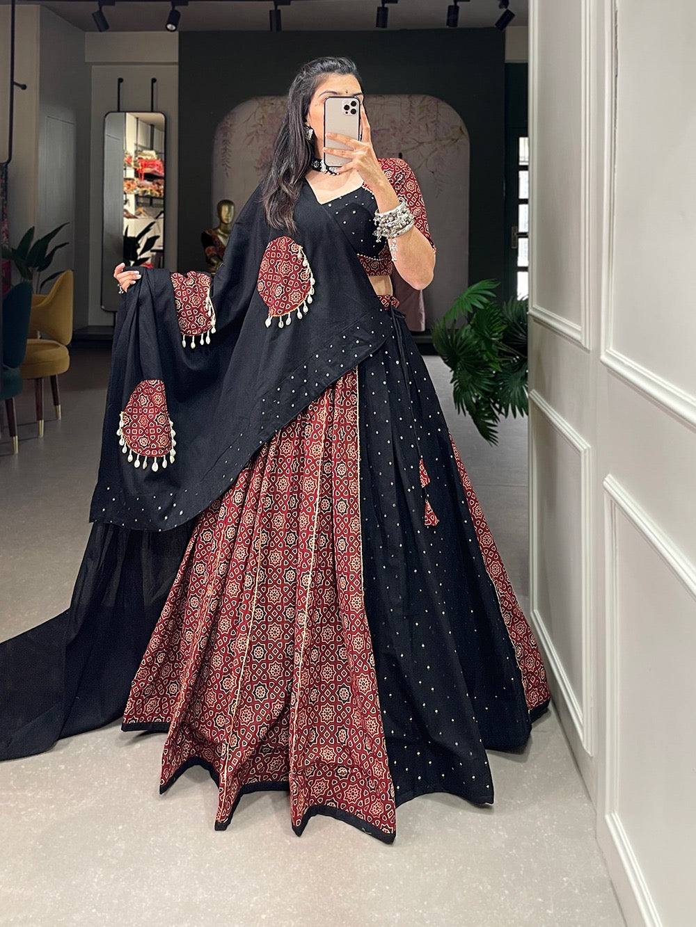 Pure Cotton Mirror Shell work Navratri Special Lehenga Choli