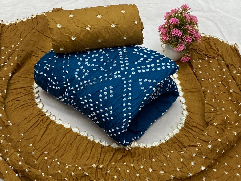 Soft Cotton Dual Contrast Kutch Bandhani Dress Material ( Unstitched)