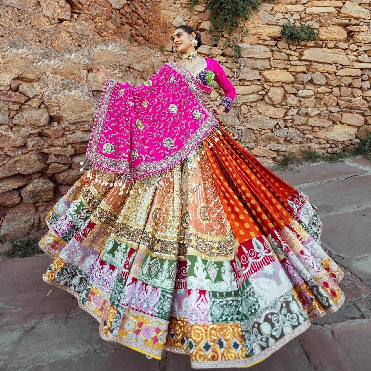 Muslin Digital Print with Kutch Tredition work Chaniya Choli