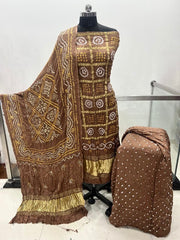 Modal Silk Golden Chex Rai Bandhej Bandhani Dress Material