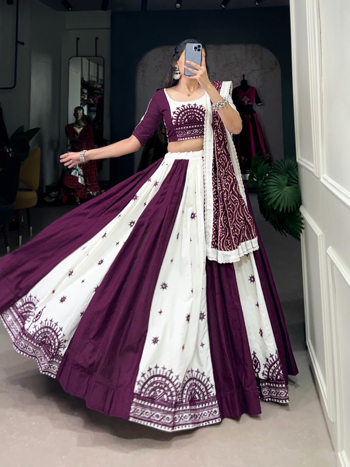 Pure Cotton Mirror Gamthi work Navratri special Chaniya Choli