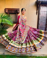 Soft Muslin Digital Print Mirror work Navratri Special Chaniya Choli