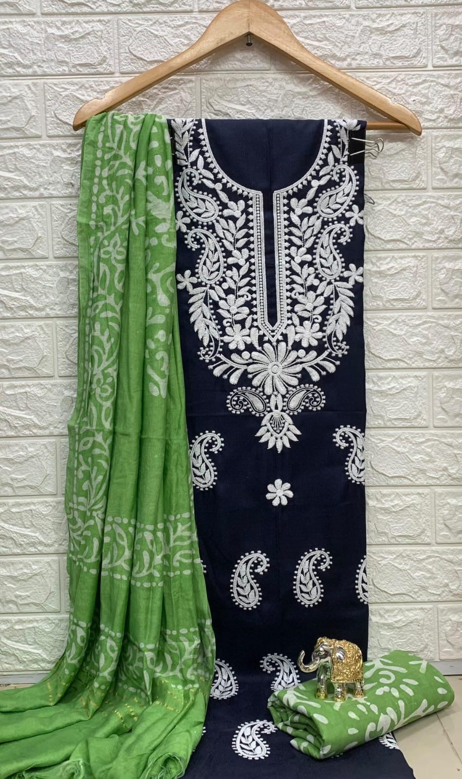 Slub cotton Neckwork with Batik work Dupatta and Salwar Dress Material (Unstitched)