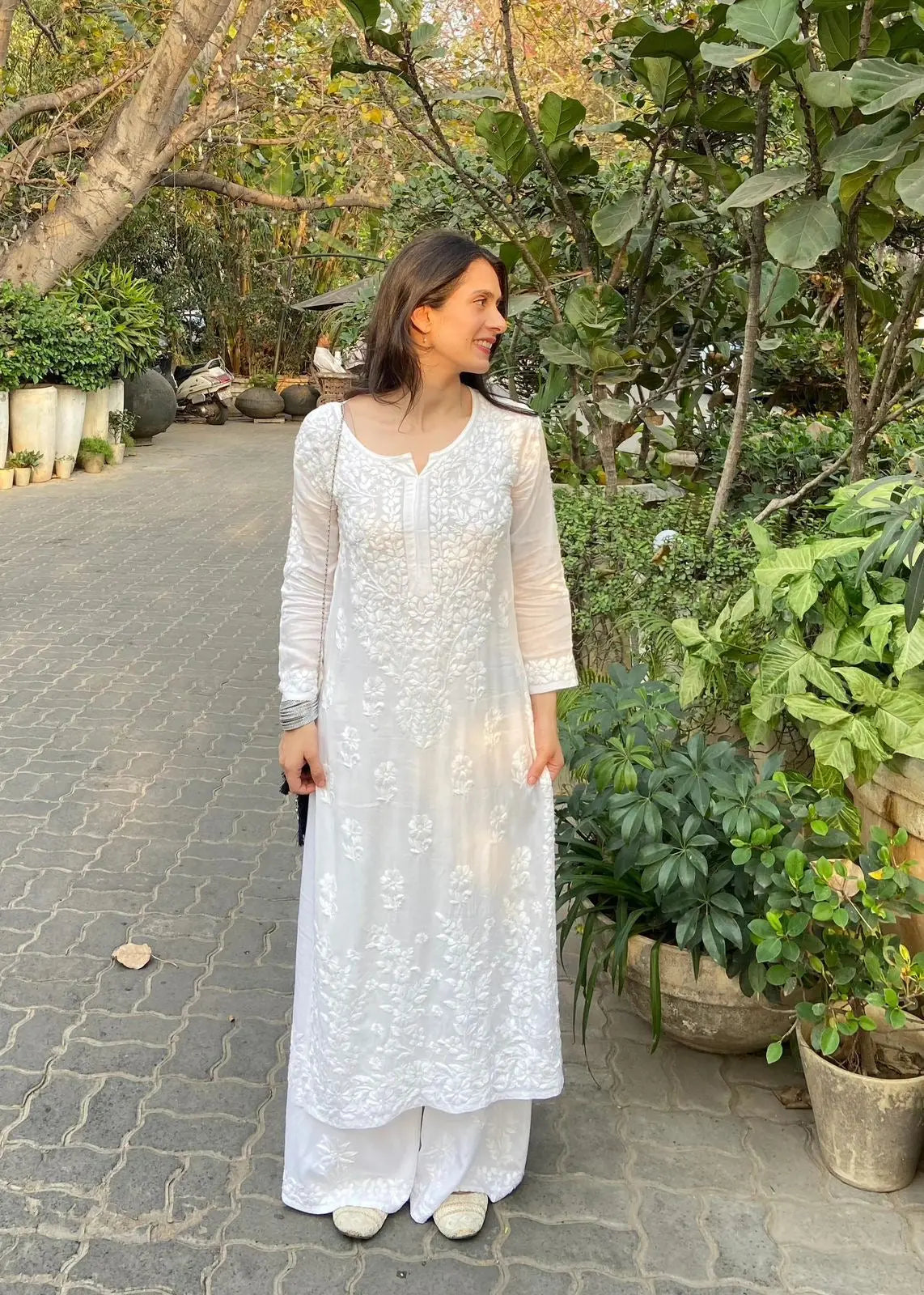 Muslin Thread Embroidery work Kurti Palazzo Set