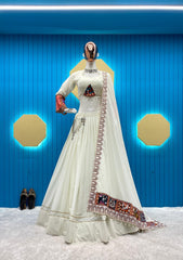 Gamthi Kodi Work White Concept Navratri Special Chaniya Choli
