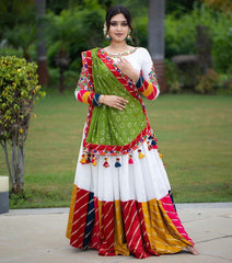 Reyon Mirror work Multi Color Navratri Special Chaniya Choli