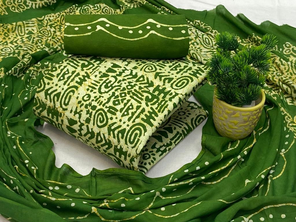 Soft Cotton Hand Blocked Wax Batik Dress Material (Unstitched)