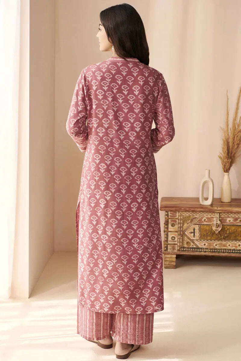 Moti Work Block Print work Kurti Pant Dupatta Set for Summer