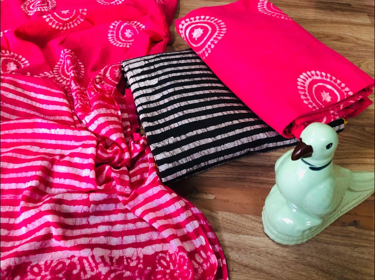 Soft Cotton Hand Blocked Wax Batik Dress Material (Unstitched)