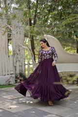 Viscos Jeckard Sequence Work Womens Gown (Stitched)