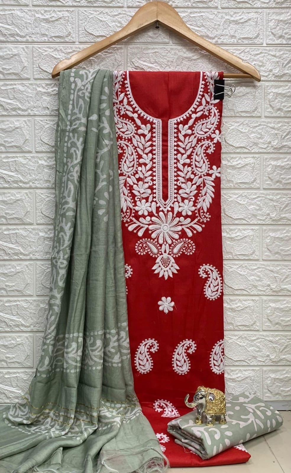 Slub cotton Neckwork with Batik work Dupatta and Salwar Dress Material (Unstitched)