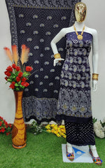 Modal Ghazi Silk Lakhnavi work Bandhani Salwar Material