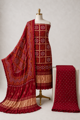 Modal Silk Golden Chex Work Jamnagar 3Pc Unstitched Dress Material
