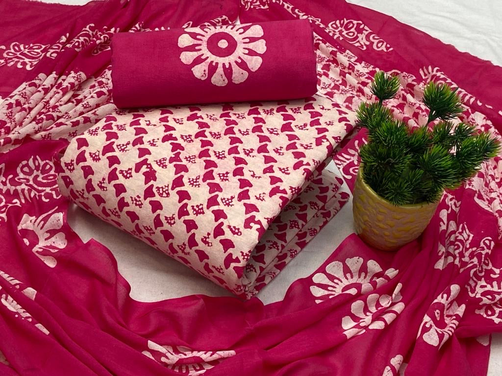 Soft Cotton Hand Blocked Wax Batik Dress Material (Unstitched)