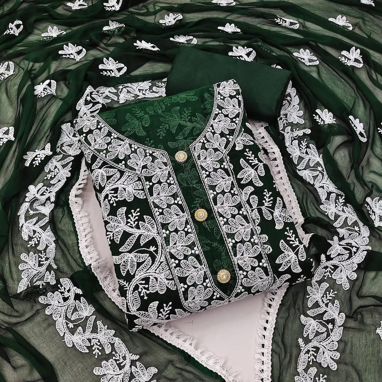 Modal Heavy Embroidery Nazneen work Dress Material(Unstitched)