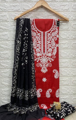 Slub cotton Neckwork with Batik work Dupatta and Salwar Dress Material (Unstitched)