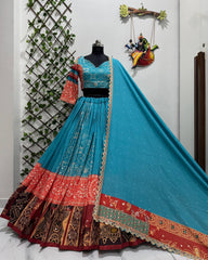 Heavy Muslin Cotton Digital Print with Mirror Work Designer Chaniya Choli