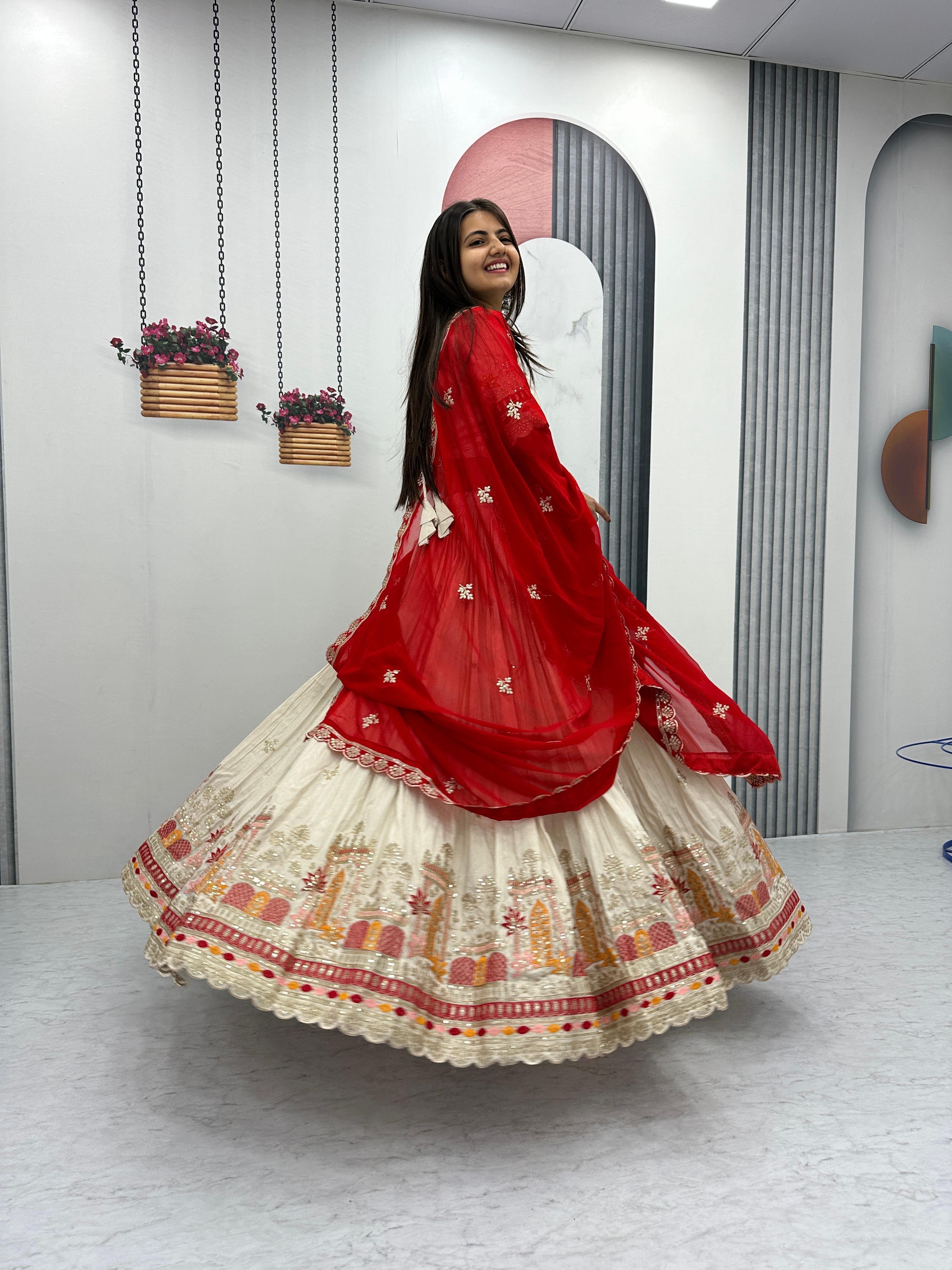 Pure Banarasi Tissue Thread Embroidery work Lehenga Choli