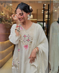 Pure Roman Silk Sequence Embroidery with Kodi Work Summer Special Kurti Pant Dupatta Set