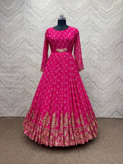 Faux Georgette Print with Embroidery work Womens Stitched Gown