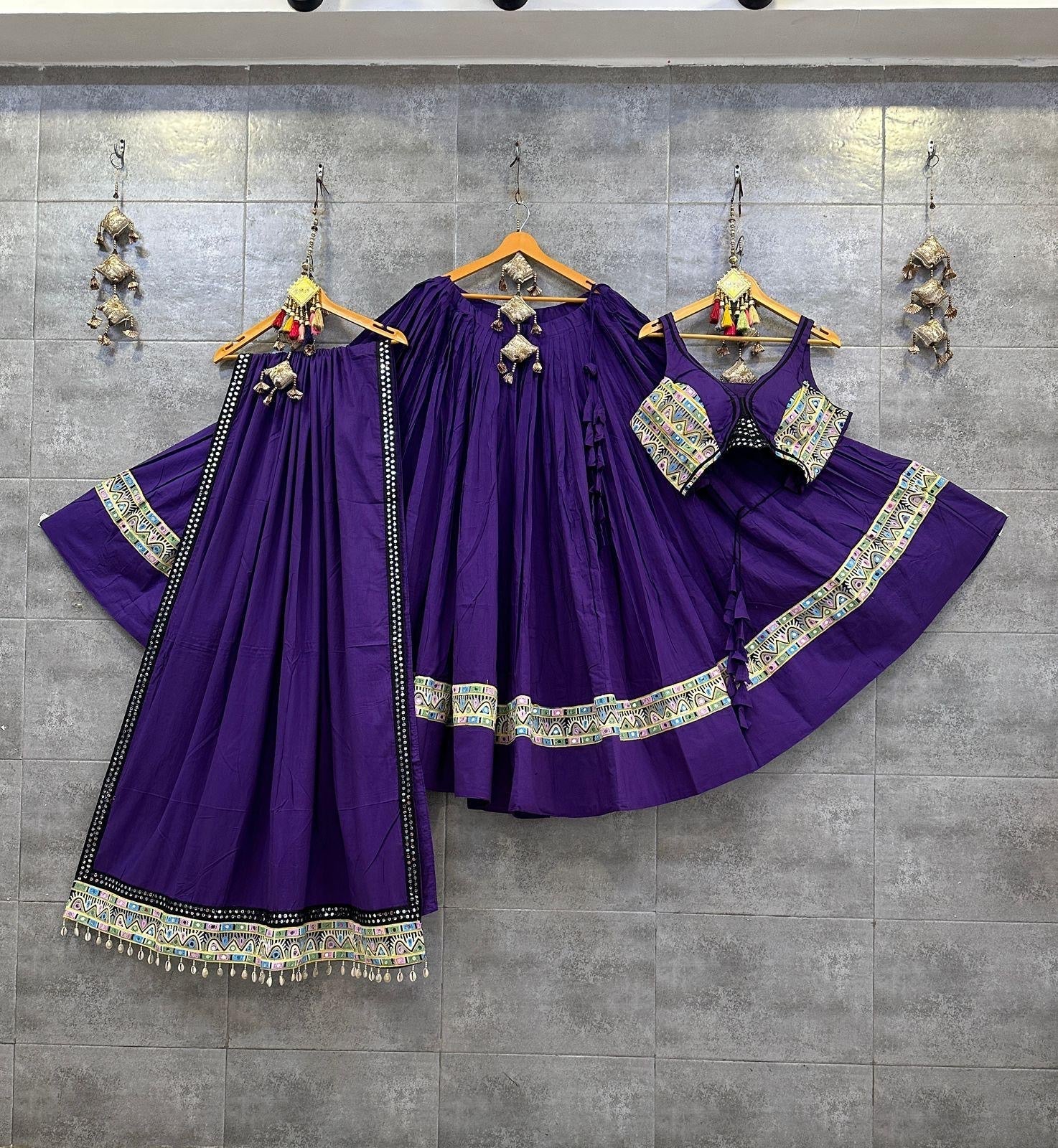 Pure Mal Cotton Kodi work Self Color Navratri Special Chaniya Choli