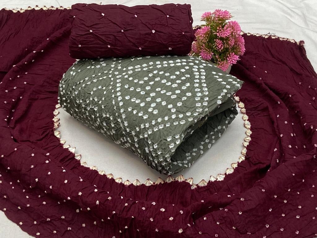 Soft Cotton Dual Contrast Kutch Bandhani Dress Material ( Unstitched)