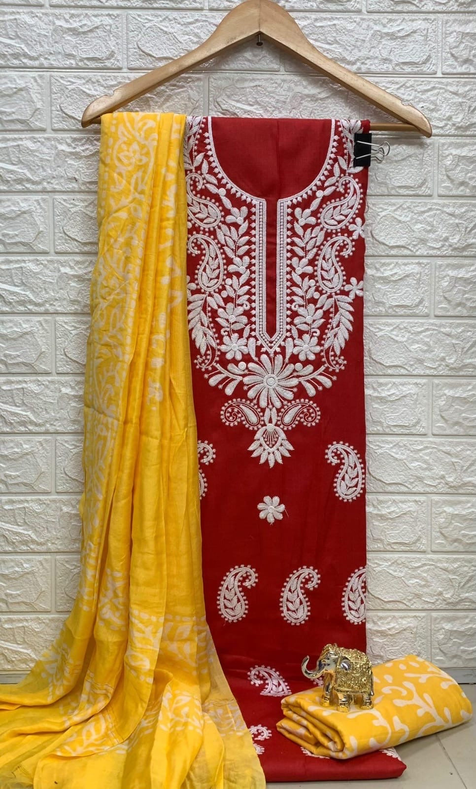 Slub cotton Neckwork with Batik work Dupatta and Salwar Dress Material (Unstitched)