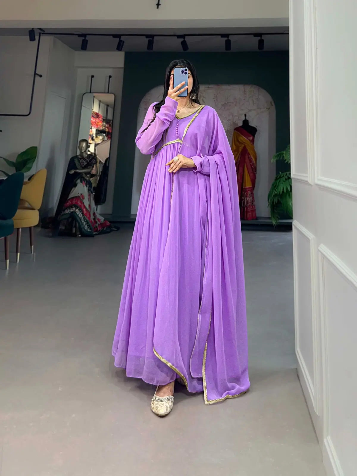 Premium Faux Georgette Gown Dupatta Set