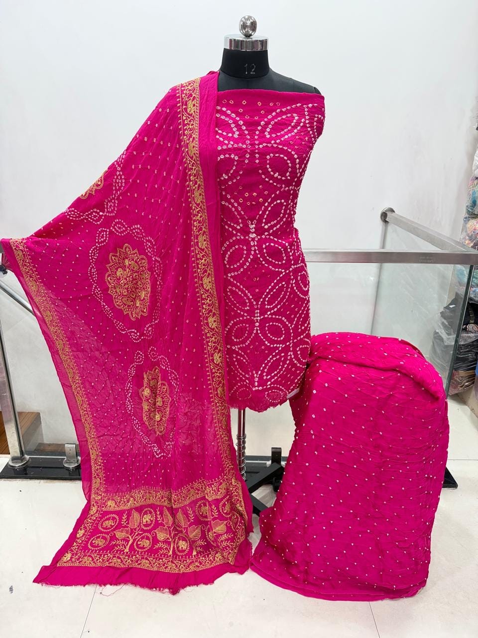 Modal Silk Original Hand Crafted Silk 3pc Bandhani Dress Material