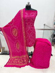 Modal Silk Original Hand Crafted Silk 3pc Bandhani Dress Material