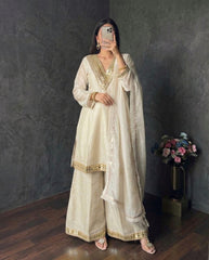 Shimmer Silk Mirror Work 3Pc Designer Kurti Pant Dupatta Set