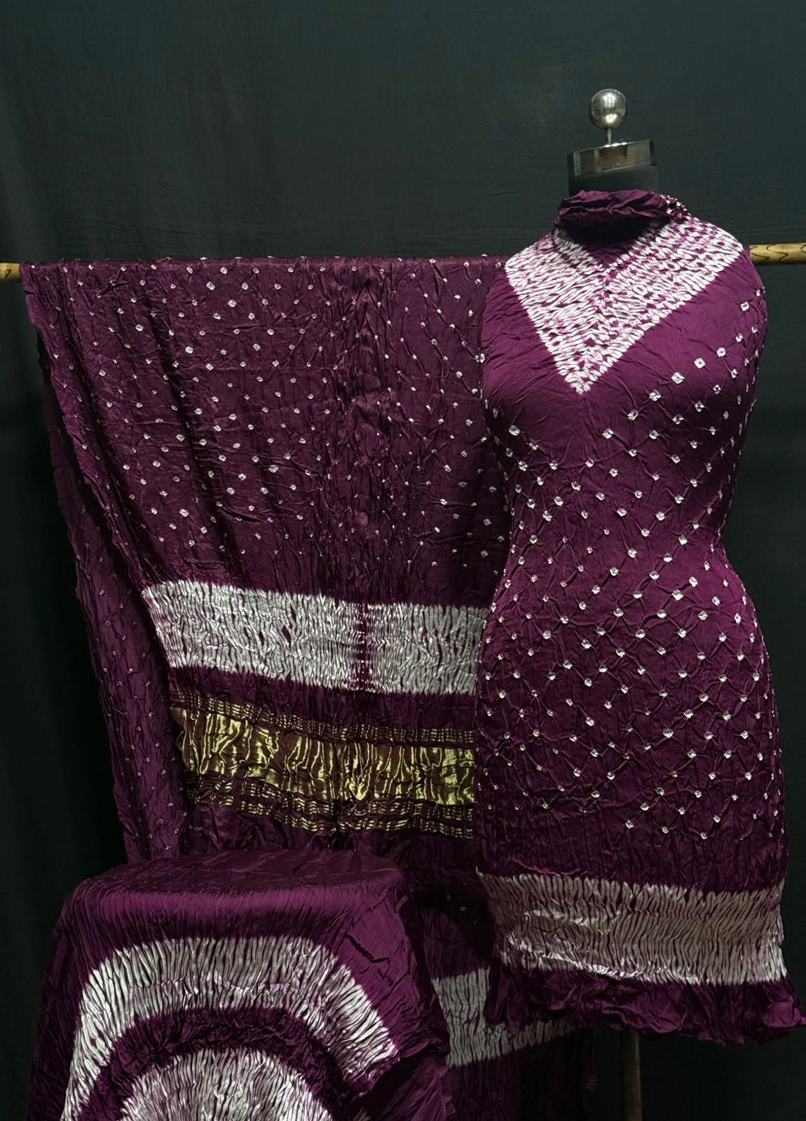Modal Silk Shibori Bandhani Dress Material (Unstitched)