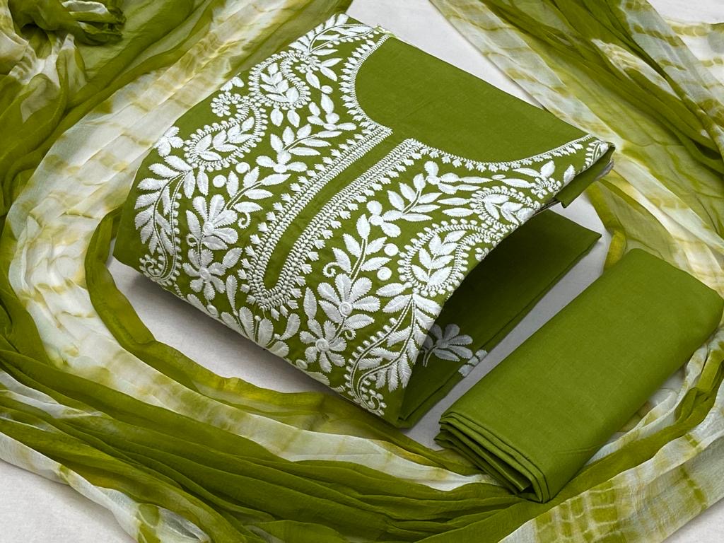 Thread Embroidery Lukhnavi work Dress Material