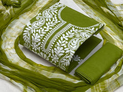 Thread Embroidery Lukhnavi work Dress Material
