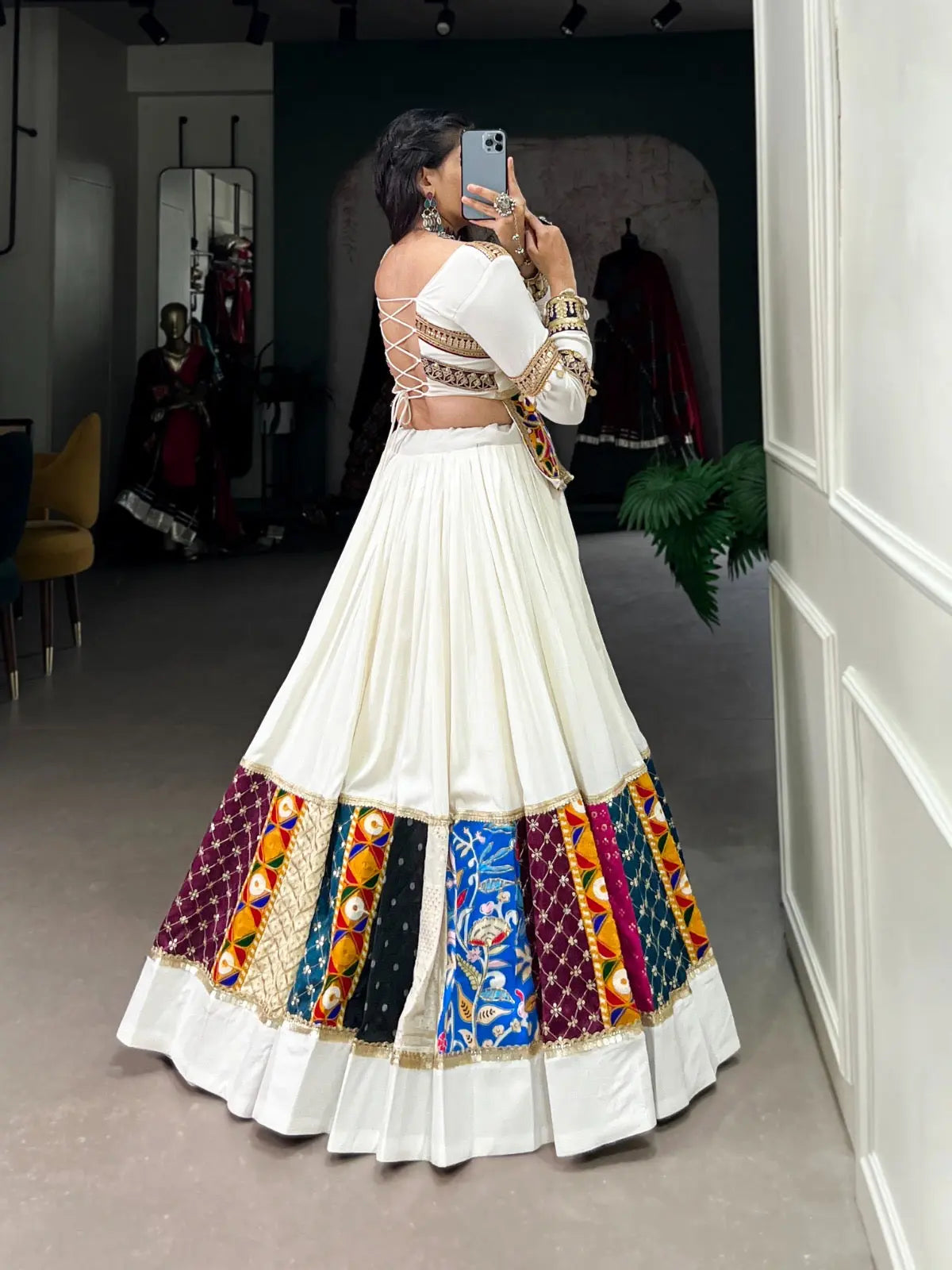 Rayon gamthi work White Concept Navratri Special Chaniya Choli