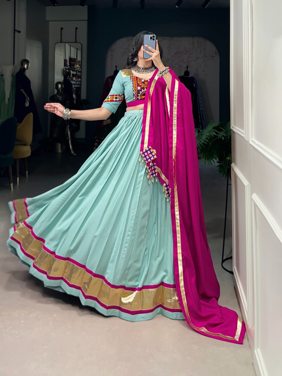 Pure Rayon Embossed Design Designer Chaniya Choli (Ready to Wear)