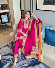 Silk Fancy Lace Heavy Embroidery work  Kurti Pant Dupatta Set