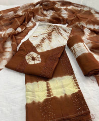 Pure Viscos Cotton Shibori 3 Pc Bandhani Dress Material (Unstitched)
