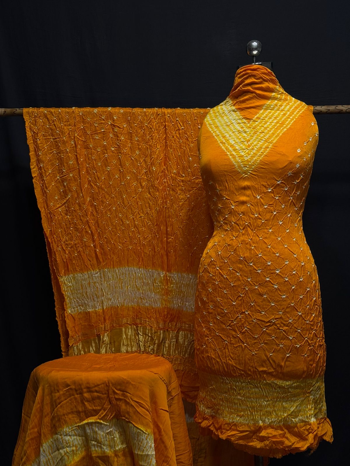 Modal Silk Shibori Bandhani Dress Material (Unstitched)