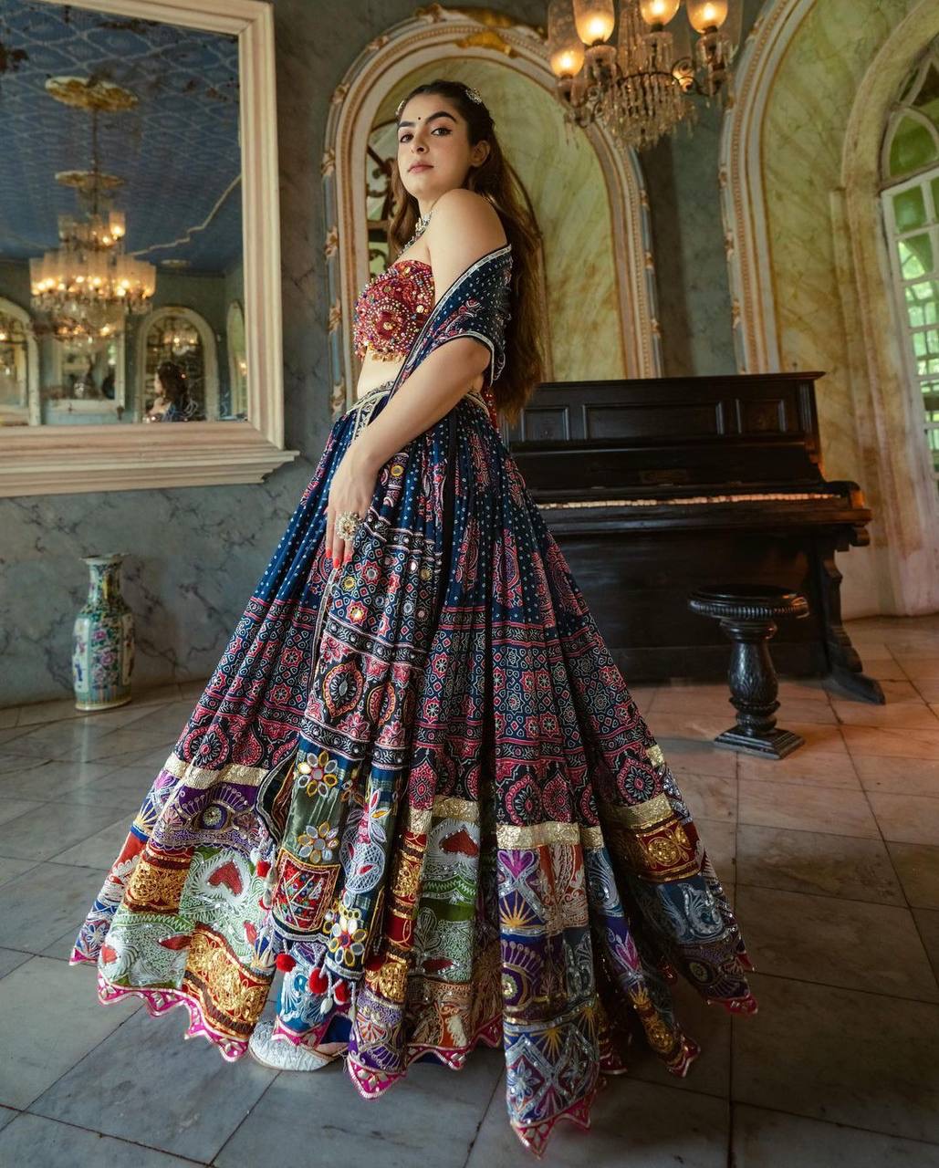 Soft Butter Silk Digital Print with mirror work Chaniya Choli