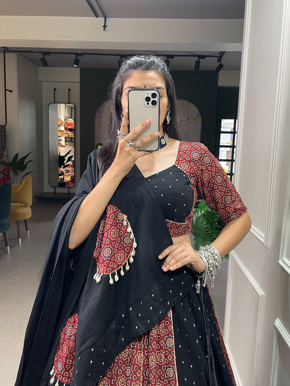 Pure Cotton Mirror Shell work Navratri Special Lehenga Choli