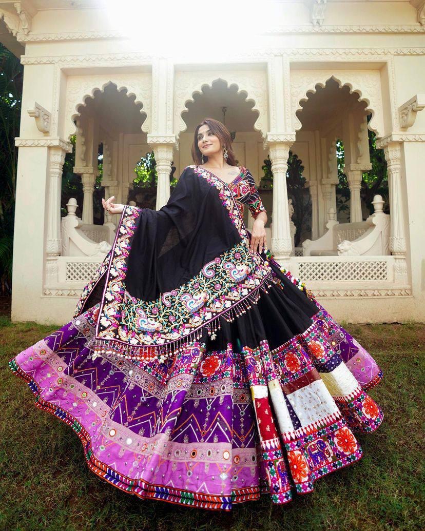 Muslin Digital Print with Mirror work Navratri Special Chaniya Choli