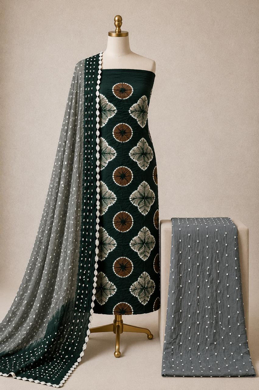 Pure Cotton Shibori Bandhani Dress Material