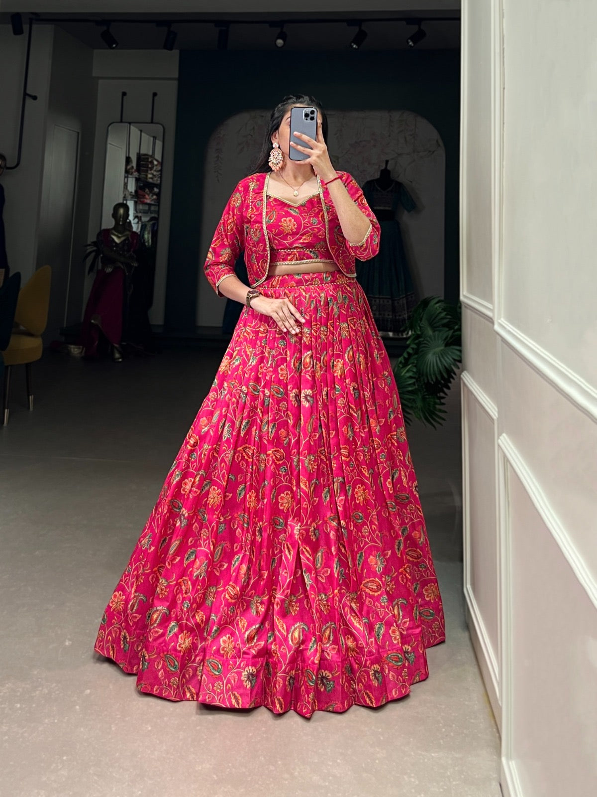 Tussar Silk Floral Print Gota Patti work Lehenga Choli Set (Ready to Wear)