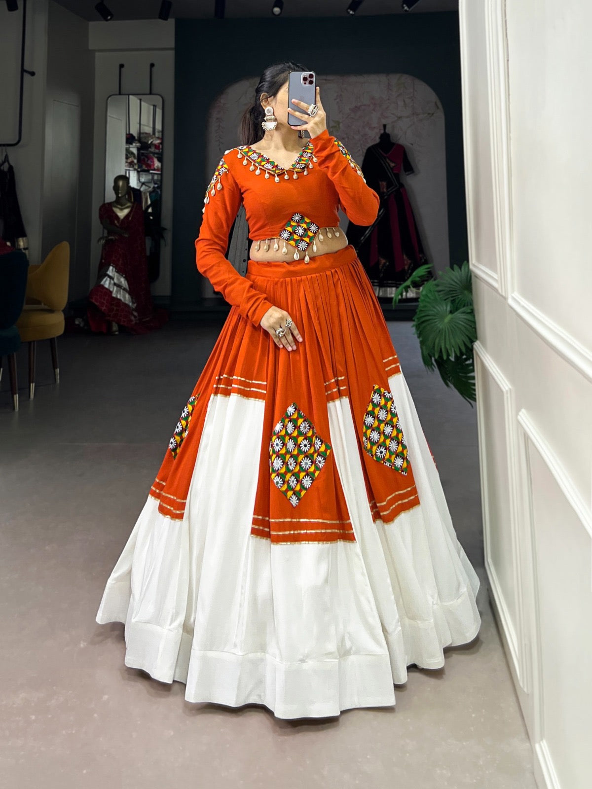 White Concept Gamthi Work Navratri Special Chaniya Choli