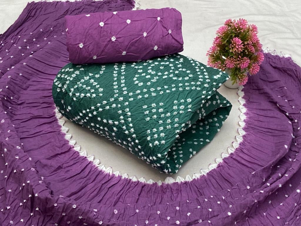 Soft Cotton Dual Contrast Kutch Bandhani Dress Material ( Unstitched)