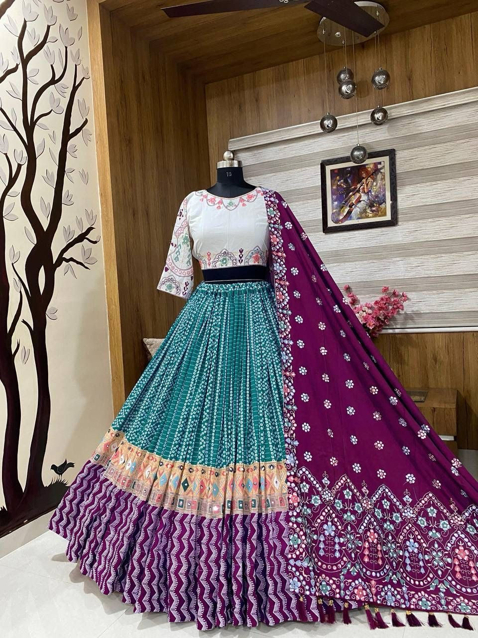 Muslin Cotton Digital Print Work Chaniya Choli Dress (Stitched)